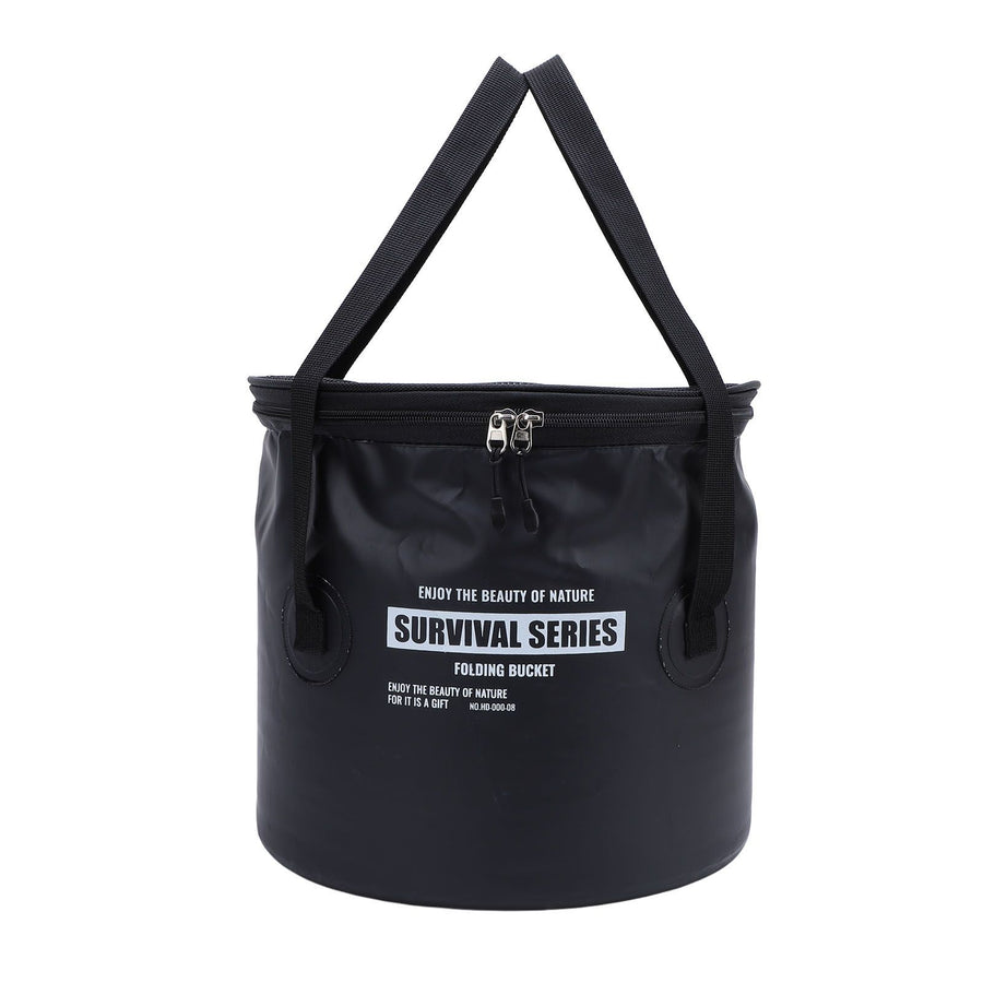Cloth Folding Bucket with Mesh Pouch Portable Draining Basket Water Container for Outdoor Camping Fishing Car Washing Black