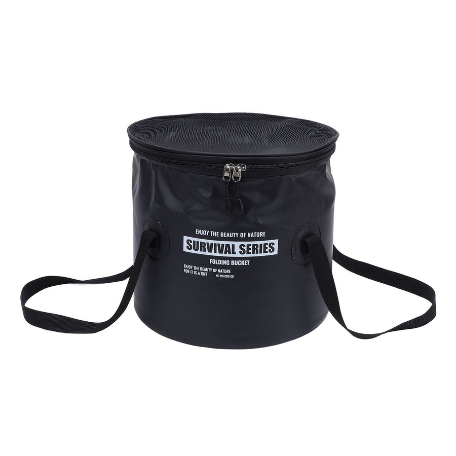 Cloth Folding Bucket with Mesh Pouch Portable Draining Basket Water Container for Outdoor Camping Fishing Car Washing Black