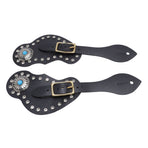 2Pcs Spur Strap Set Artificial Leather Rhinestone Decorations Adjustable Spur Holder for Cowboys Black