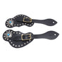 2Pcs Spur Strap Set Artificial Leather Rhinestone Decorations Adjustable Spur Holder for Cowboys Black