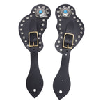 2Pcs Spur Strap Set Artificial Leather Rhinestone Decorations Adjustable Spur Holder for Cowboys Black