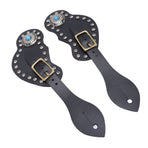 2Pcs Spur Strap Set Artificial Leather Rhinestone Decorations Adjustable Spur Holder for Cowboys Black