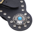 2Pcs Spur Strap Set Artificial Leather Rhinestone Decorations Adjustable Spur Holder for Cowboys Black
