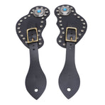 2Pcs Spur Strap Set Artificial Leather Rhinestone Decorations Adjustable Spur Holder for Cowboys Black