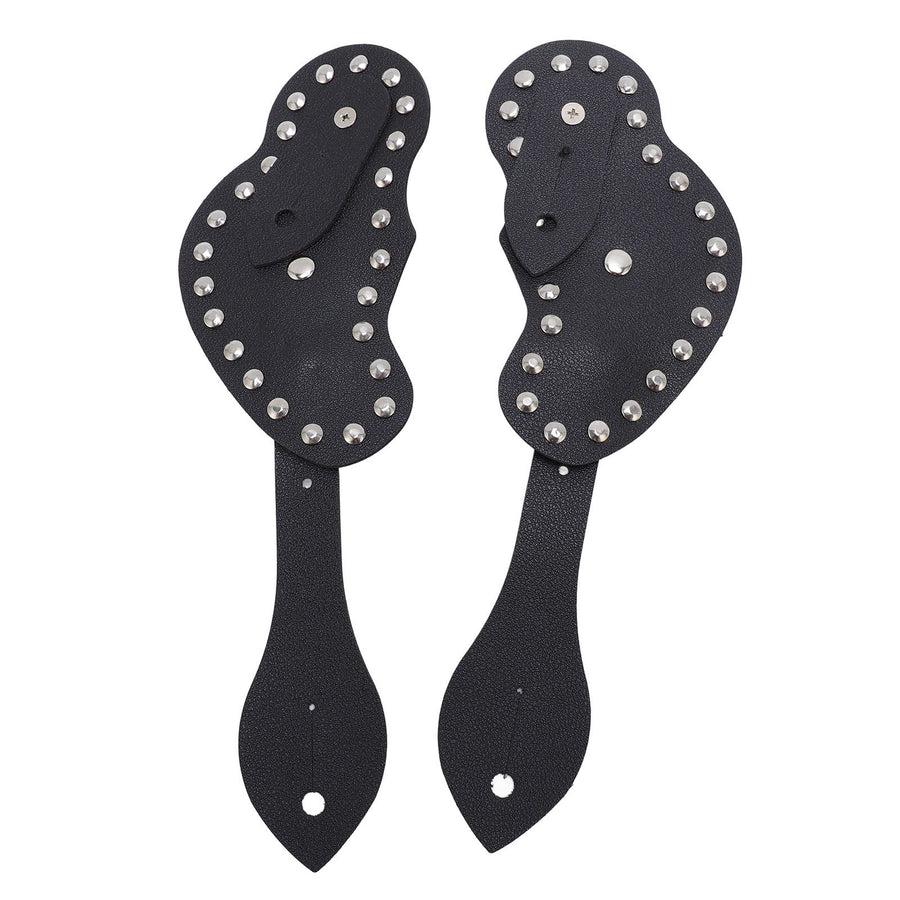 2Pcs Spur Strap Set Artificial Leather Rhinestone Decorations Adjustable Spur Holder for Cowboys Black