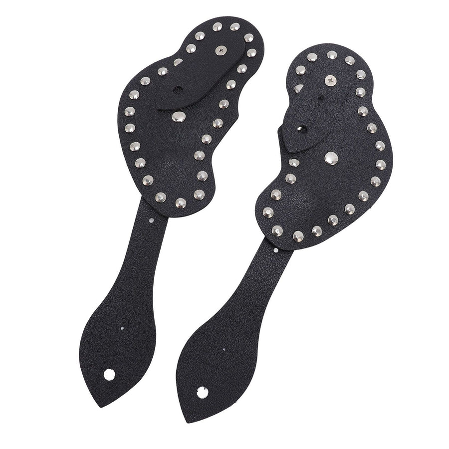 2Pcs Spur Strap Set Artificial Leather Rhinestone Decorations Adjustable Spur Holder for Cowboys Black