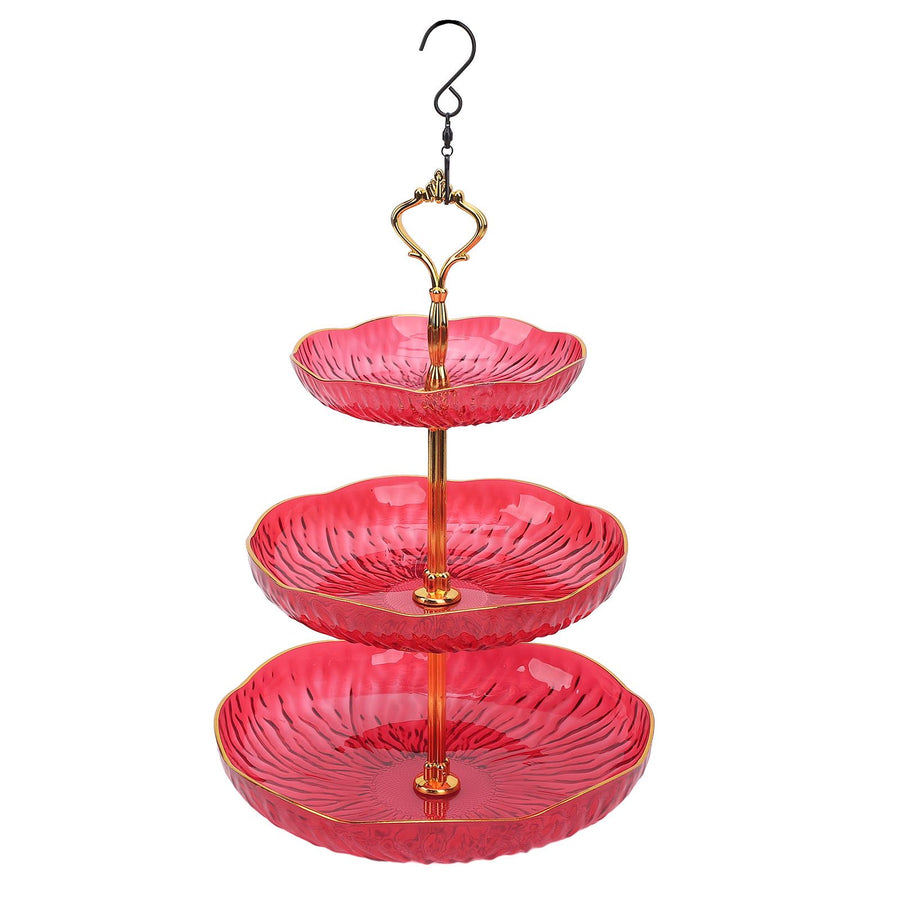 3 Tiered Hanging Bird Feeder Acrylic Hanging Bowl Bird Bath Tray with Hanger Hook for Garden Backyard Decor Red