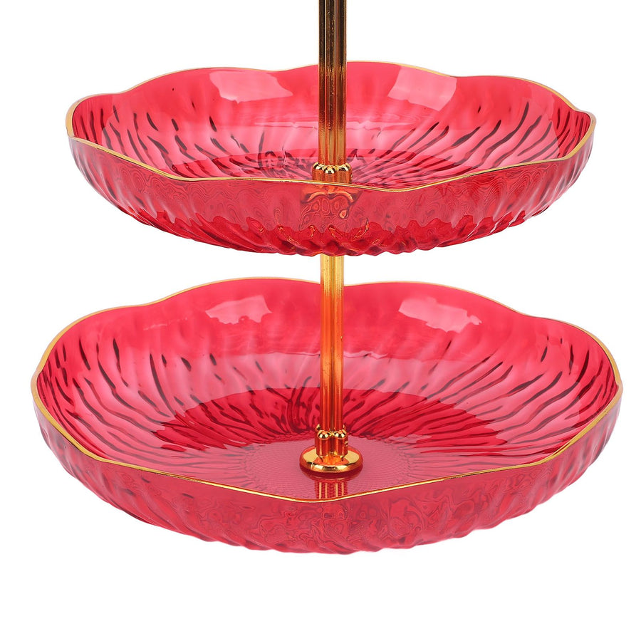 3 Tiered Hanging Bird Feeder Acrylic Hanging Bowl Bird Bath Tray with Hanger Hook for Garden Backyard Decor Red