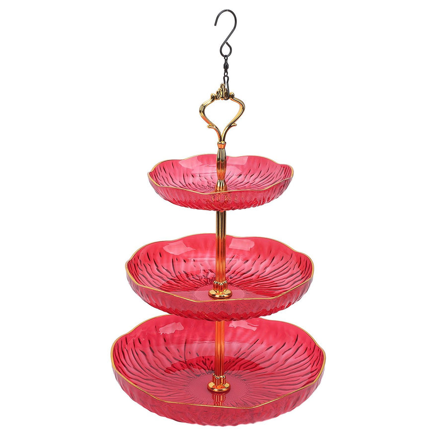 3 Tiered Hanging Bird Feeder Acrylic Hanging Bowl Bird Bath Tray with Hanger Hook for Garden Backyard Decor Red