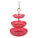 3 Tiered Hanging Bird Feeder Acrylic Hanging Bowl Bird Bath Tray with Hanger Hook for Garden Backyard Decor Red