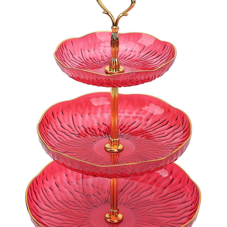 3 Tiered Hanging Bird Feeder Acrylic Hanging Bowl Bird Bath Tray with Hanger Hook for Garden Backyard Decor Red