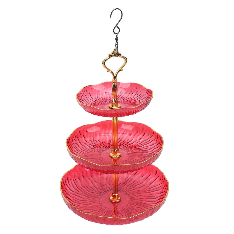 3 Tiered Hanging Bird Feeder Acrylic Hanging Bowl Bird Bath Tray with Hanger Hook for Garden Backyard Decor Red