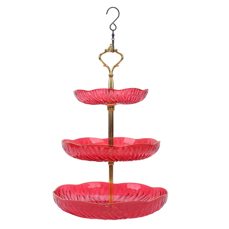3 Tiered Hanging Bird Feeder Acrylic Hanging Bowl Bird Bath Tray with Hanger Hook for Garden Backyard Decor Red