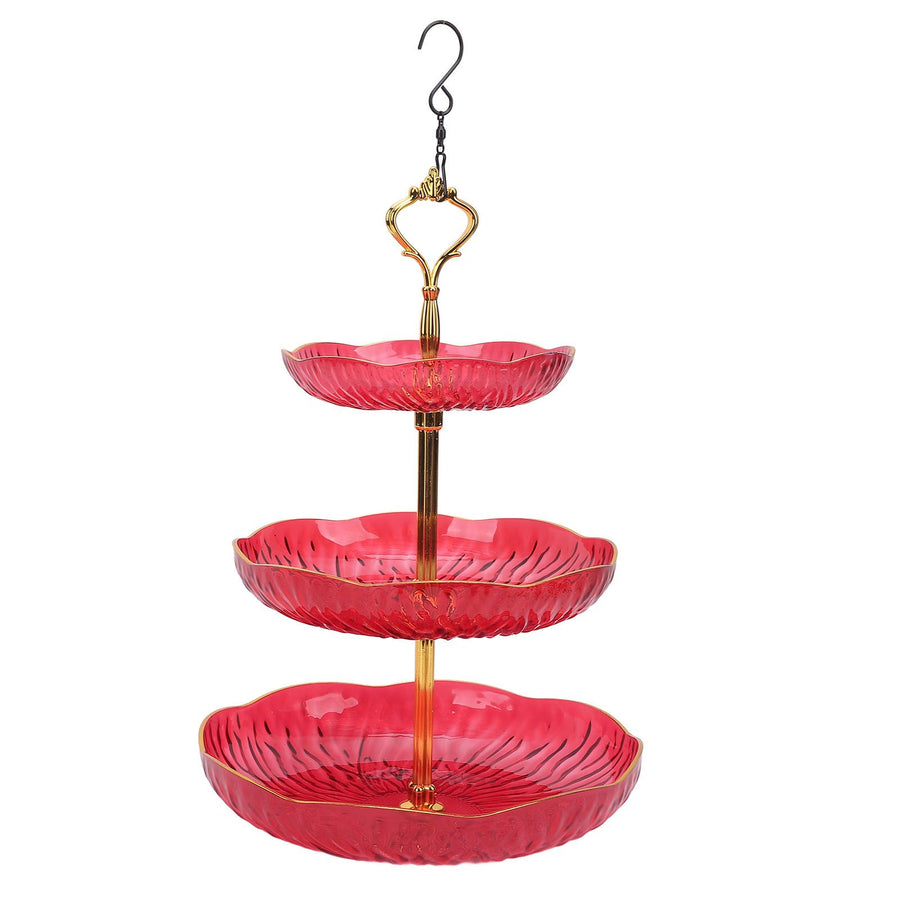 3 Tiered Hanging Bird Feeder Acrylic Hanging Bowl Bird Bath Tray with Hanger Hook for Garden Backyard Decor Red