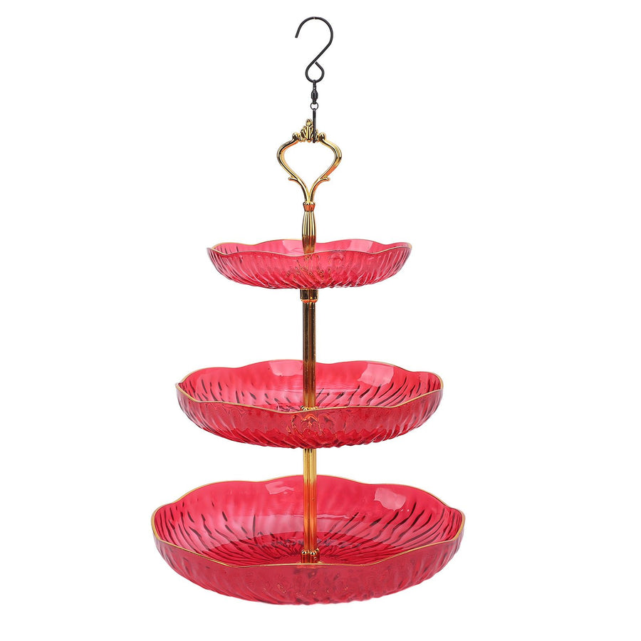 3 Tiered Hanging Bird Feeder Acrylic Hanging Bowl Bird Bath Tray with Hanger Hook for Garden Backyard Decor Red