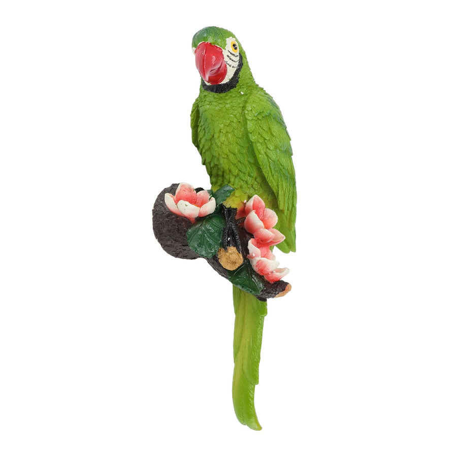 Parrot Sculpture Resin Bird Figurine Half Face Hanging Sculpture for Wall Tree Living Room Balcony Garden Green