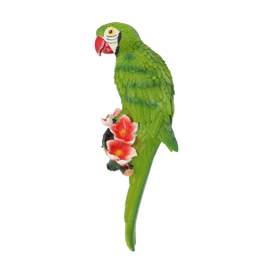 Parrot Sculpture Resin Bird Figurine Half Face Hanging Sculpture for Wall Tree Living Room Balcony Garden Green