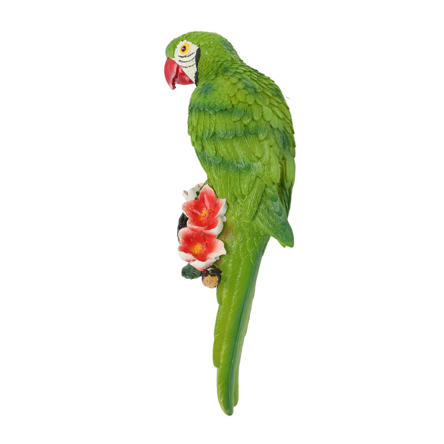 Parrot Sculpture Resin Bird Figurine Half Face Hanging Sculpture for Wall Tree Living Room Balcony Garden Green