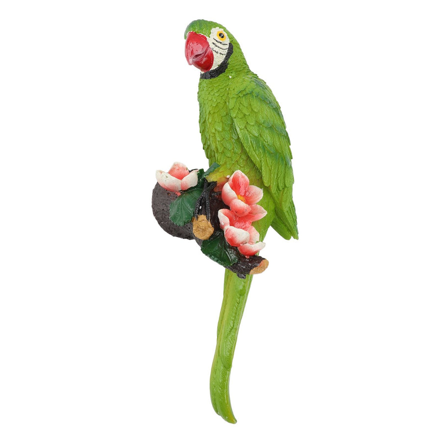 Parrot Sculpture Resin Bird Figurine Half Face Hanging Sculpture for Wall Tree Living Room Balcony Garden Green