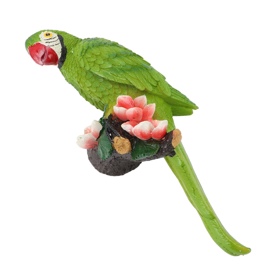 Parrot Sculpture Resin Bird Figurine Half Face Hanging Sculpture for Wall Tree Living Room Balcony Garden Green