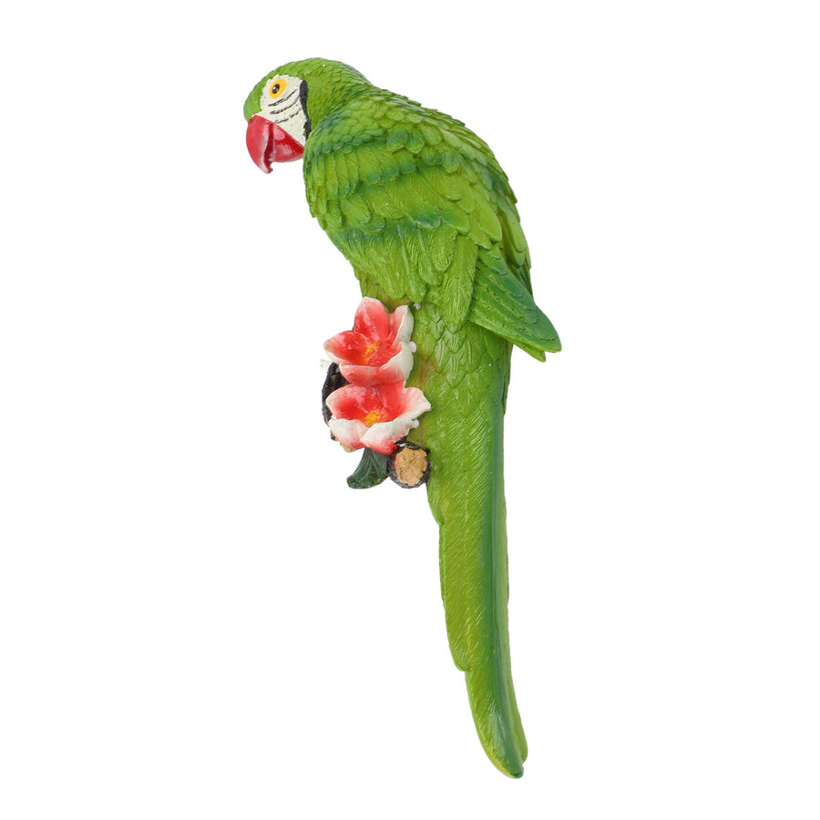 Parrot Sculpture Resin Bird Figurine Half Face Hanging Sculpture for Wall Tree Living Room Balcony Garden Green