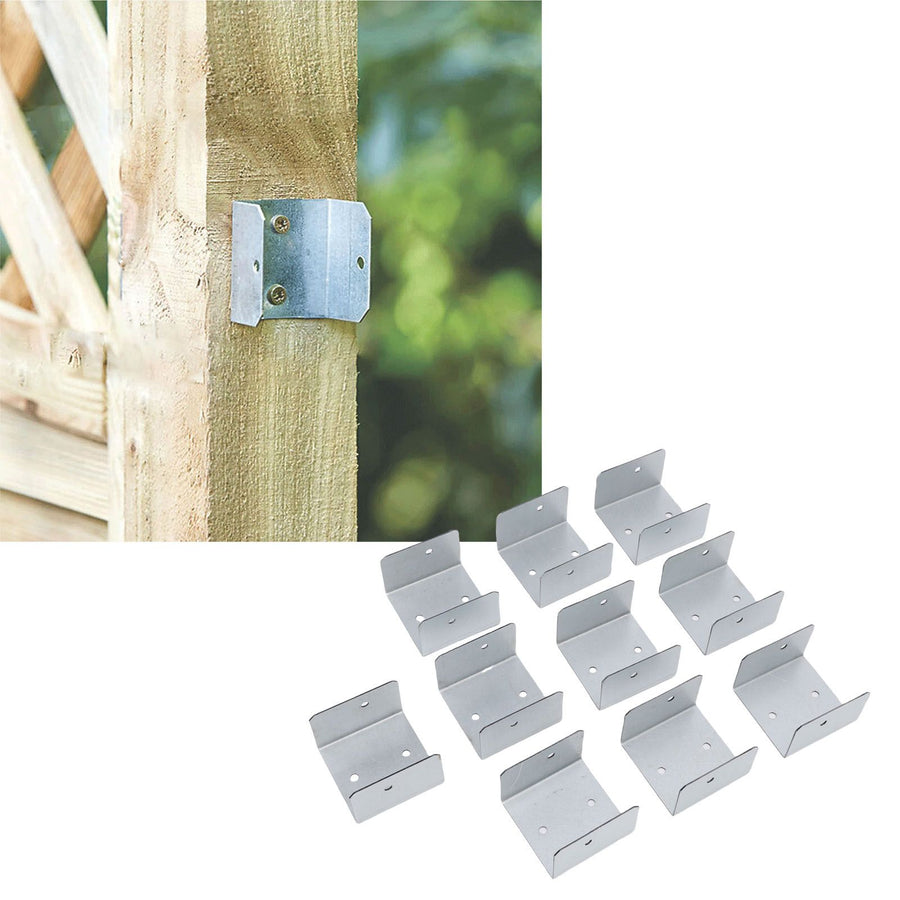 10pcs Timber Post Fasteners U Shape Galvanised Steel Anti Theft Anti Vibration Fence Panel Clamps for Concrete Wood Posts 44mm / 1.73in