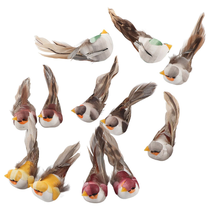 12Pcs Simulation Foam Bird Artificial Bird Decor with Clip Fixing Home Garden Plant Decoration