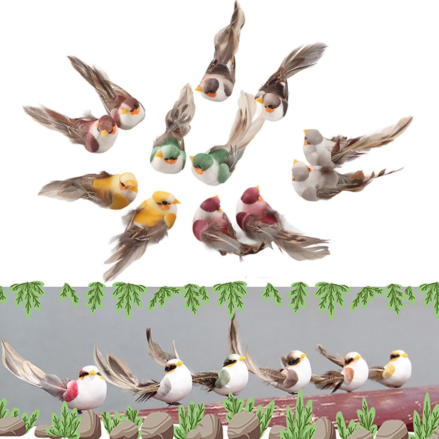 12Pcs Simulation Foam Bird Artificial Bird Decor with Clip Fixing Home Garden Plant Decoration