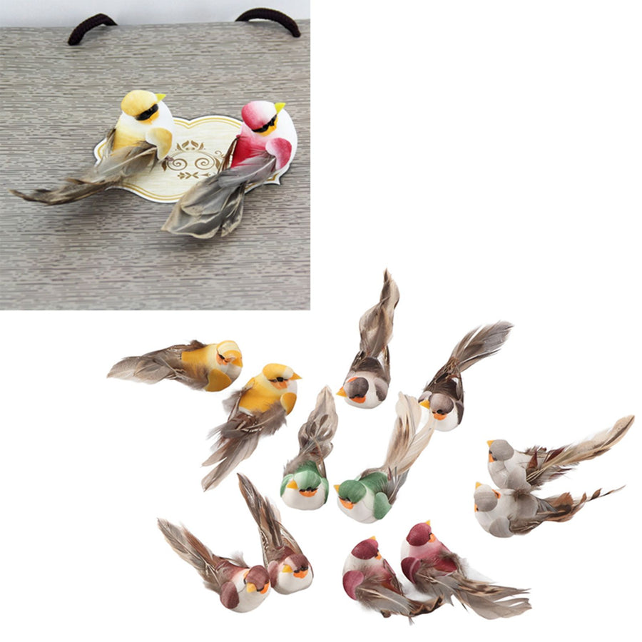 12Pcs Simulation Foam Bird Artificial Bird Decor with Clip Fixing Home Garden Plant Decoration