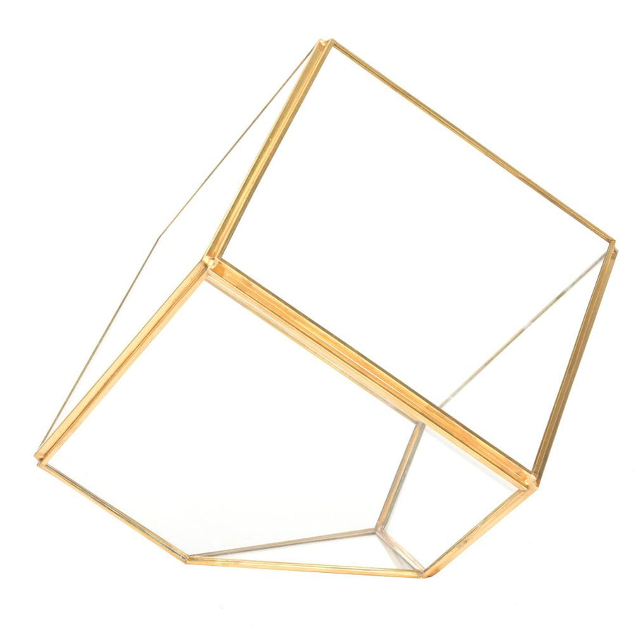 Gold Geometric Shape Succulents Plant Flowerpot Glass Planter Landscape Home Table Decoration