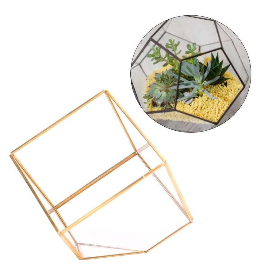 Gold Geometric Shape Succulents Plant Flowerpot Glass Planter Landscape Home Table Decoration