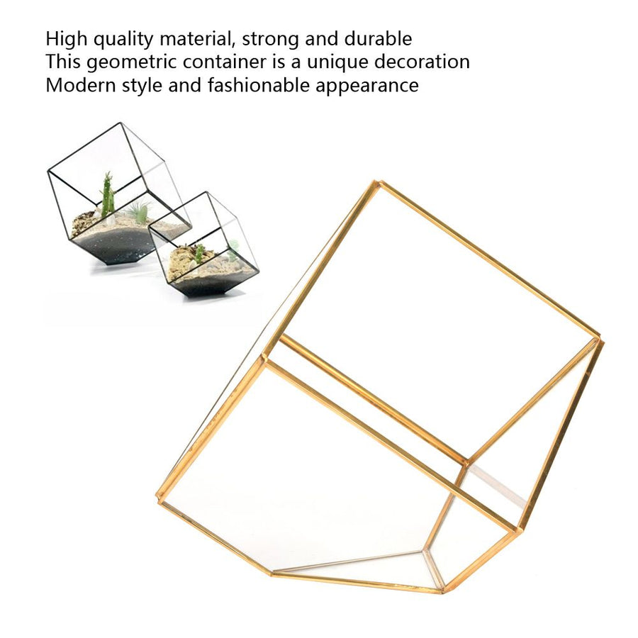Gold Geometric Shape Succulents Plant Flowerpot Glass Planter Landscape Home Table Decoration