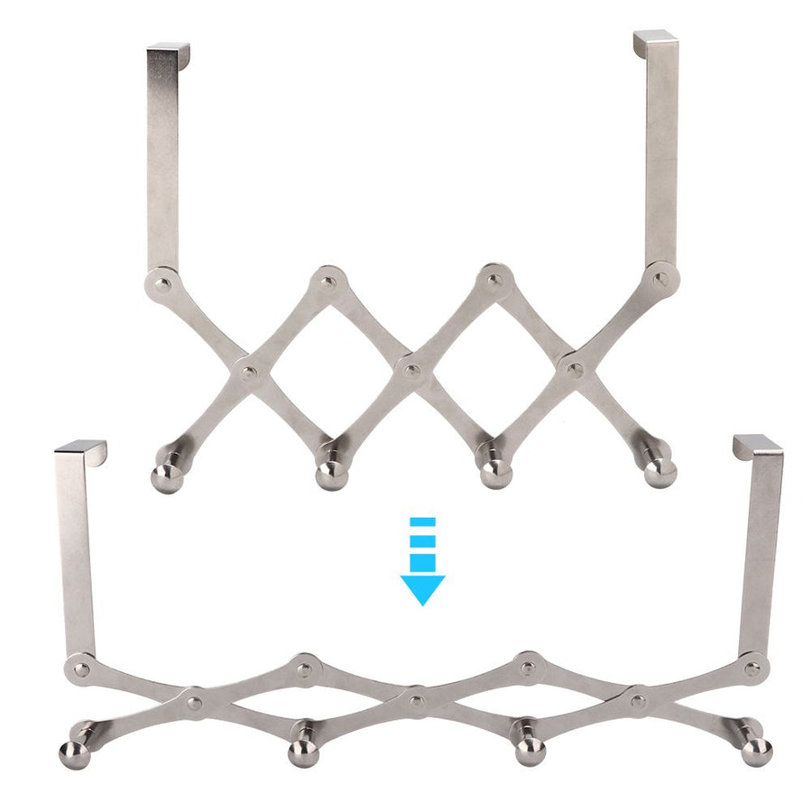 Stainless Steel Over the Door Hooks Telescopic Folding Hat Backpack Hanger Door Hanging Rack for Living Room Bedroom4 Hooks