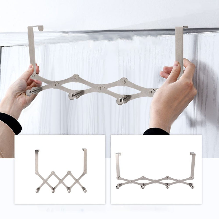 Stainless Steel Over the Door Hooks Telescopic Folding Hat Backpack Hanger Door Hanging Rack for Living Room Bedroom4 Hooks