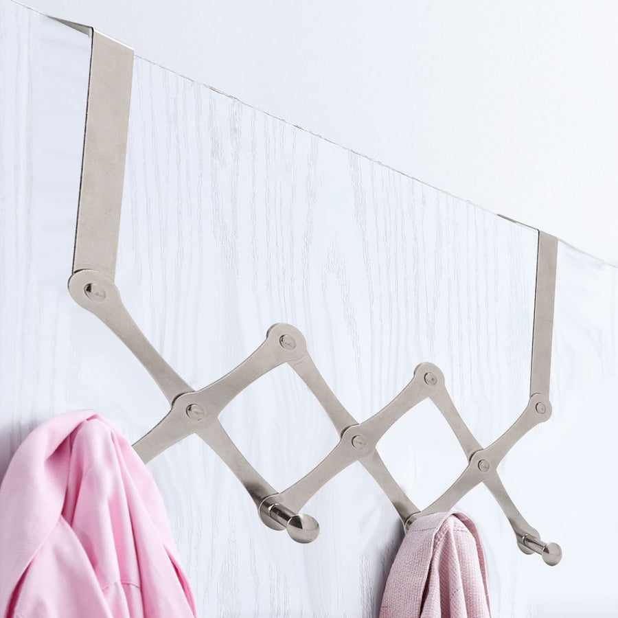 Stainless Steel Over the Door Hooks Telescopic Folding Hat Backpack Hanger Door Hanging Rack for Living Room Bedroom4 Hooks