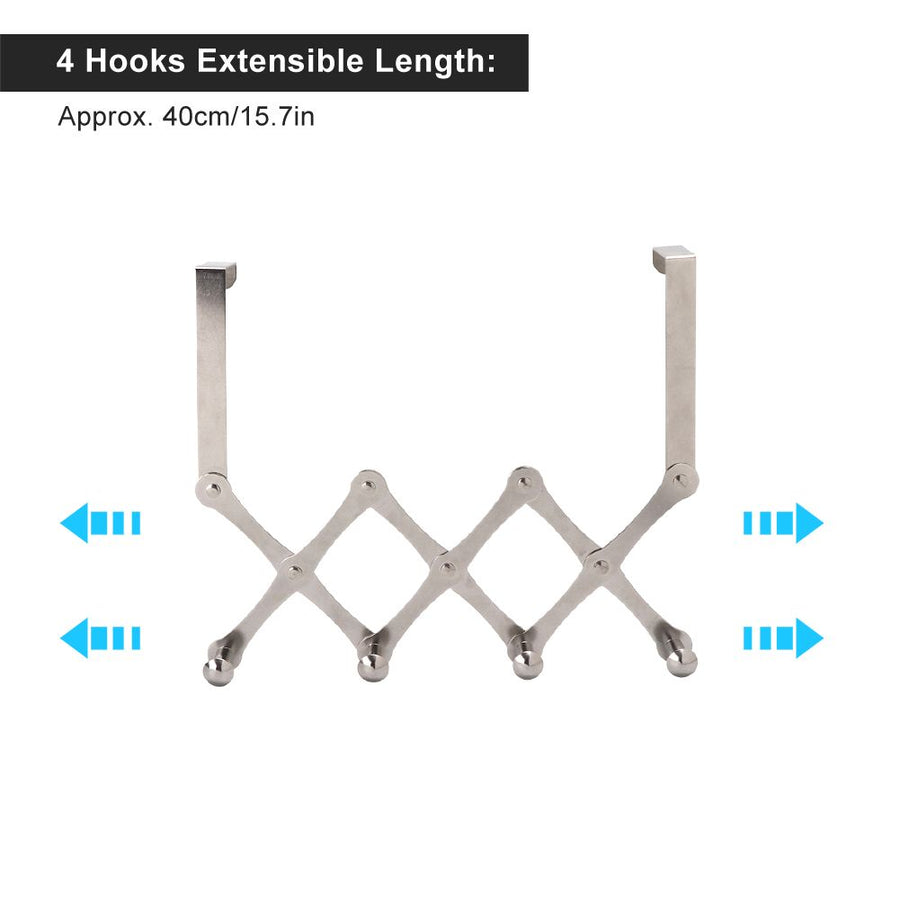 Stainless Steel Over the Door Hooks Telescopic Folding Hat Backpack Hanger Door Hanging Rack for Living Room Bedroom4 Hooks