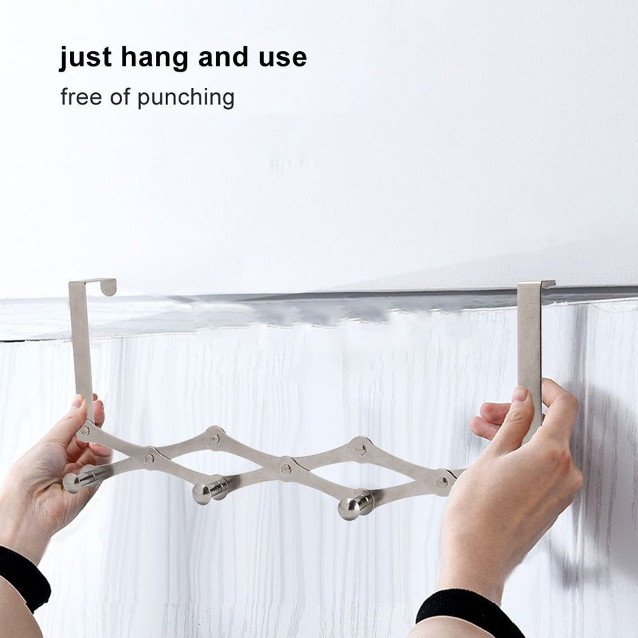 Stainless Steel Over the Door Hooks Telescopic Folding Hat Backpack Hanger Door Hanging Rack for Living Room Bedroom4 Hooks