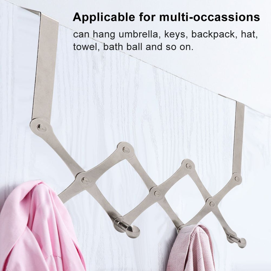 Stainless Steel Over the Door Hooks Telescopic Folding Hat Backpack Hanger Door Hanging Rack for Living Room Bedroom4 Hooks