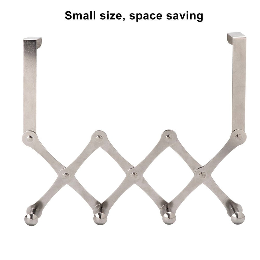 Stainless Steel Over the Door Hooks Telescopic Folding Hat Backpack Hanger Door Hanging Rack for Living Room Bedroom4 Hooks