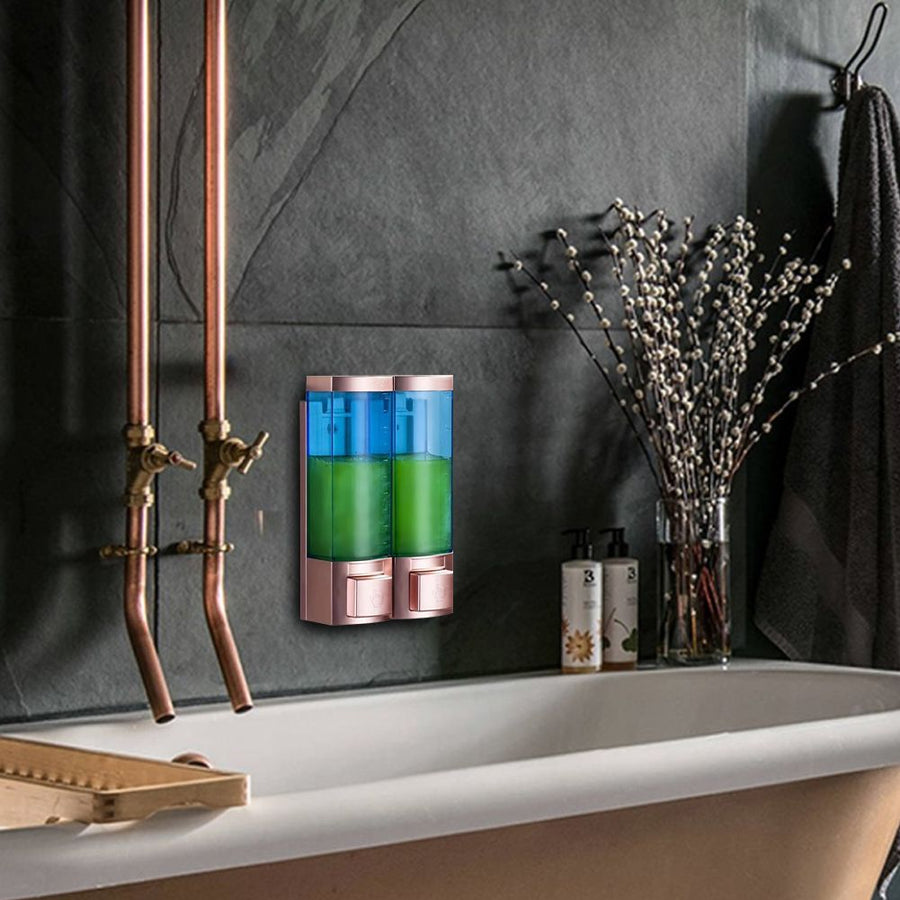 Wall Mounted Soap Dispenser Box Manual Gold Transparent Blue Double Head ABS for Hotel Bathroom
