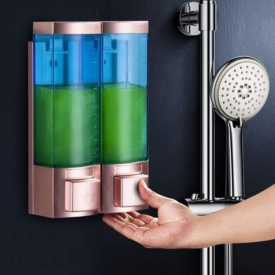 Wall Mounted Soap Dispenser Box Manual Gold Transparent Blue Double Head ABS for Hotel Bathroom