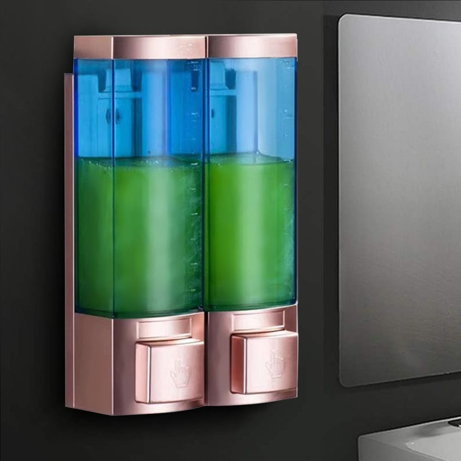 Wall Mounted Soap Dispenser Box Manual Gold Transparent Blue Double Head ABS for Hotel Bathroom