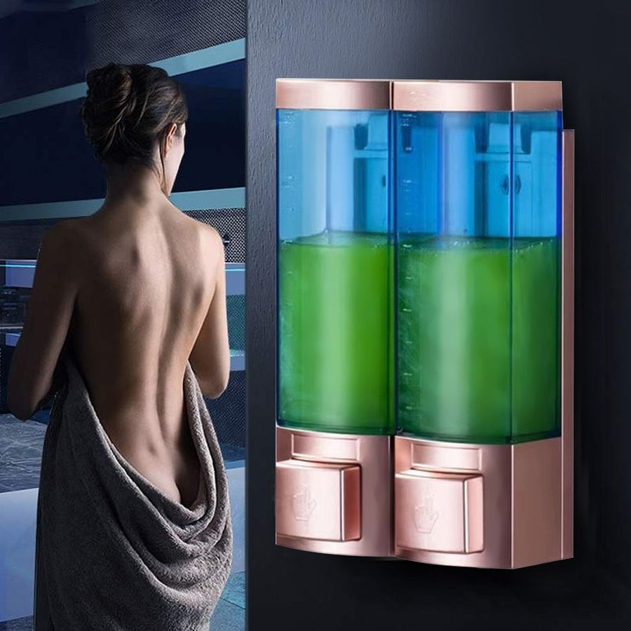 Wall Mounted Soap Dispenser Box Manual Gold Transparent Blue Double Head ABS for Hotel Bathroom