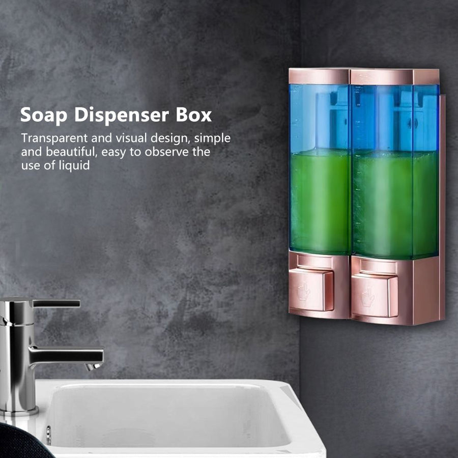 Wall Mounted Soap Dispenser Box Manual Gold Transparent Blue Double Head ABS for Hotel Bathroom