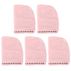 5Pcs Hair Drying Hat Cap Turban Absorbent Towel Wrap Bathing Supplies for Home TravelingPink