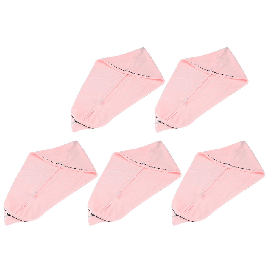 5Pcs Hair Drying Hat Cap Turban Absorbent Towel Wrap Bathing Supplies for Home TravelingPink