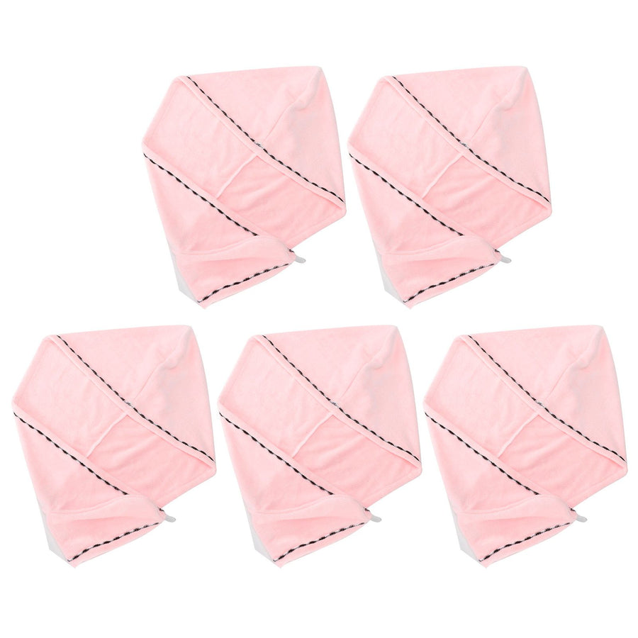 5Pcs Hair Drying Hat Cap Turban Absorbent Towel Wrap Bathing Supplies for Home TravelingPink