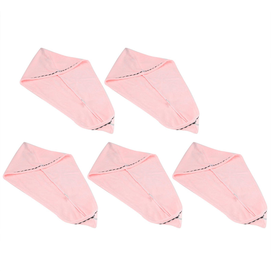 5Pcs Hair Drying Hat Cap Turban Absorbent Towel Wrap Bathing Supplies for Home TravelingPink