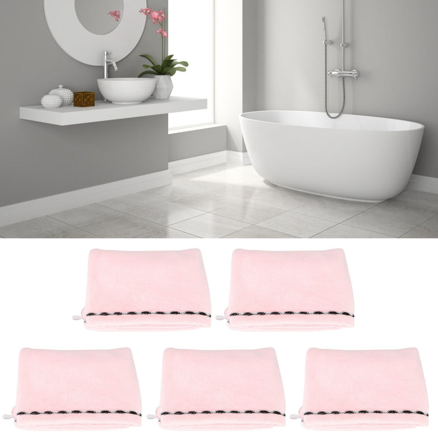 5Pcs Hair Drying Hat Cap Turban Absorbent Towel Wrap Bathing Supplies for Home TravelingPink