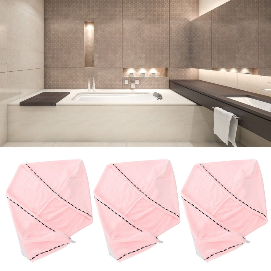 5Pcs Hair Drying Hat Cap Turban Absorbent Towel Wrap Bathing Supplies for Home TravelingPink